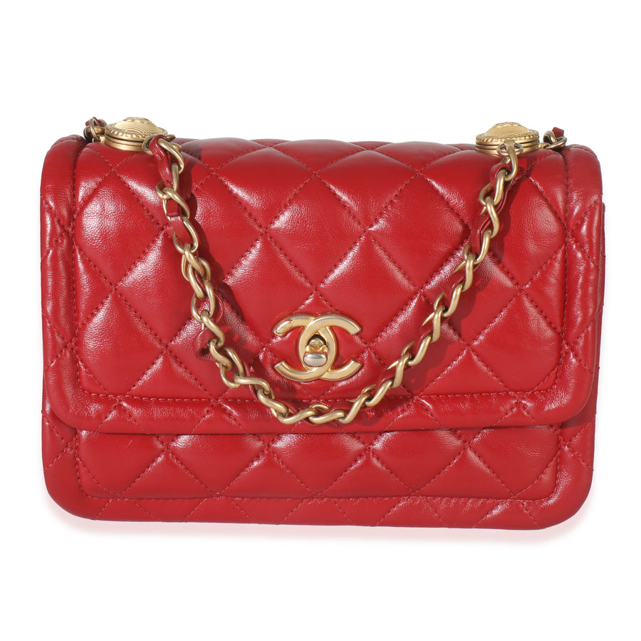 Chanel Red Quilted Puffy Calfskin Small Twist Your Buttons Flap Bag Leather Handbag