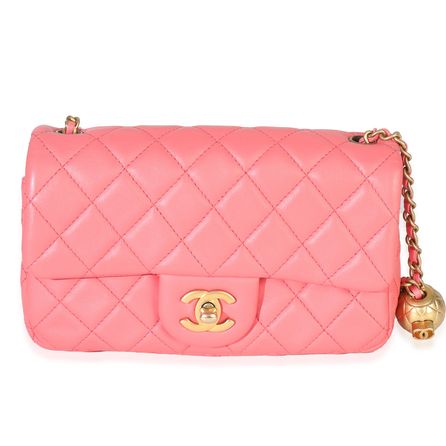 Chanel Pink Quilted Lambskin Pearl Crush Mini Rectangular Flap Bag Leather Handbag