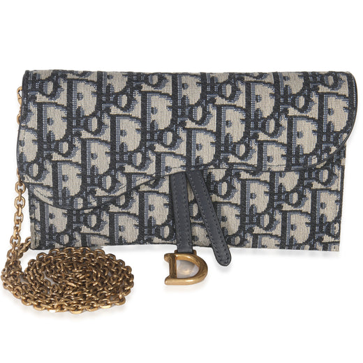 Christian Dior Blue Oblique Canvas Saddle Chain Pouch Handbag