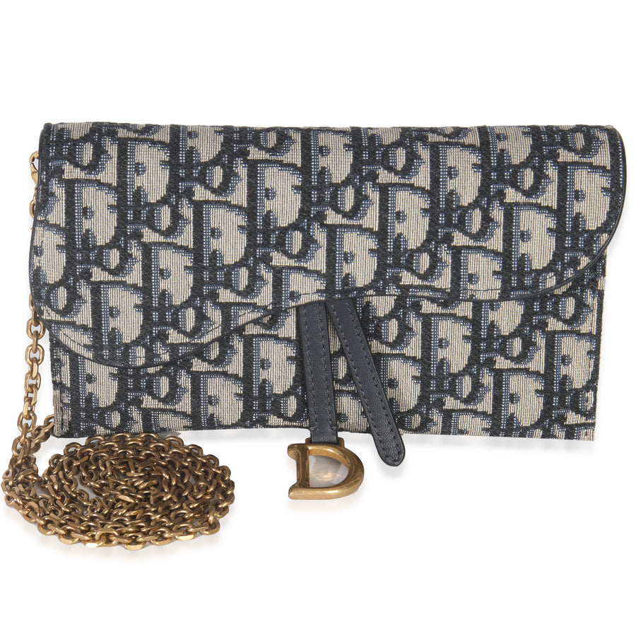 Christian Dior Blue Oblique Canvas Saddle Chain Pouch Handbag