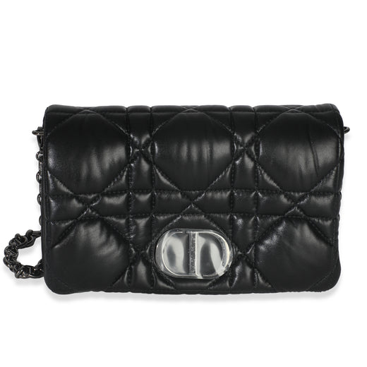 Christian Dior Black Puffy Calfskin Macrocannage Mini Caro Bag Leather Handbag