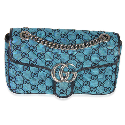 Gucci Blue Gg Canvas Diagonal Small Marmont Bag Fabric Handbag