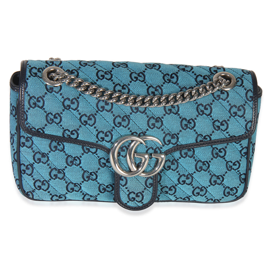 Gucci Blue Gg Canvas Diagonal Small Marmont Bag Fabric Handbag