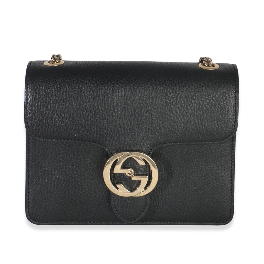 Gucci Black Dollar Calfskin Interlocking G Small Bag Leather Handbag