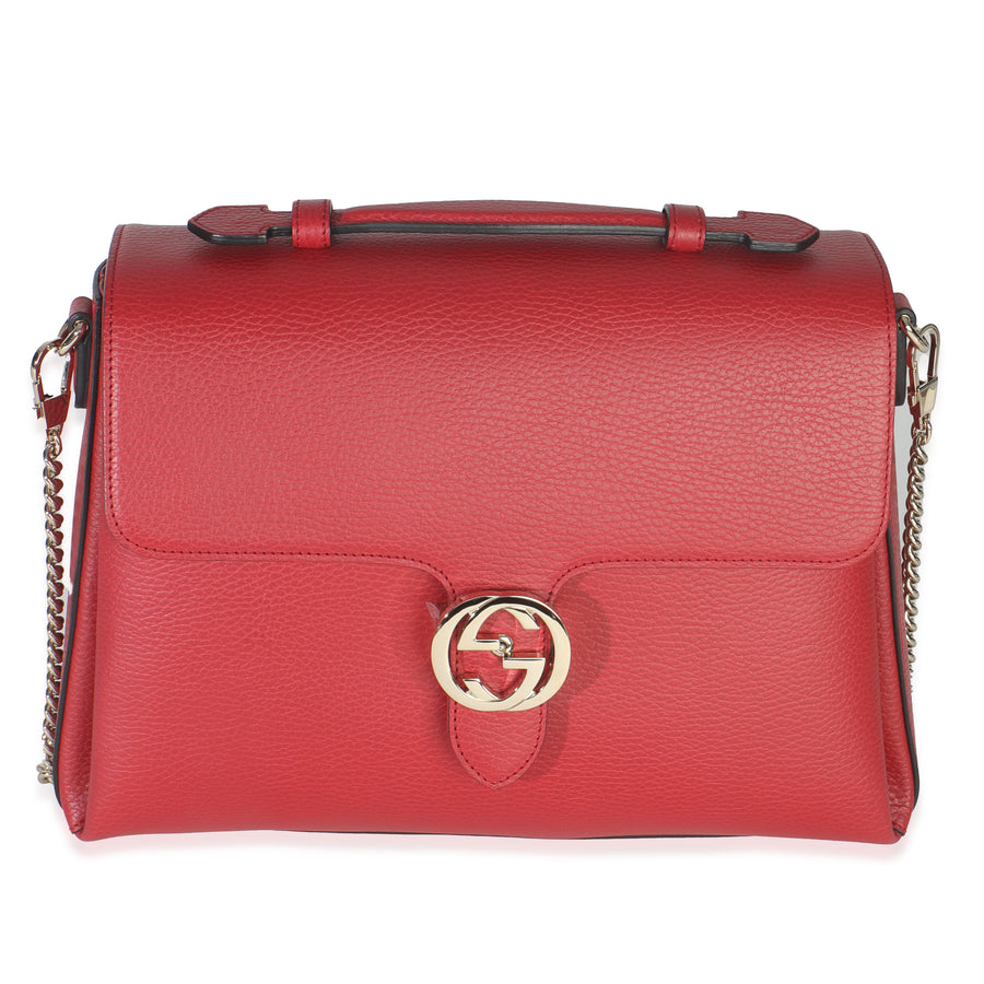 Gucci Red Dollar Calfskin Medium Interlocking G Top Handle Bag Leather Handbag