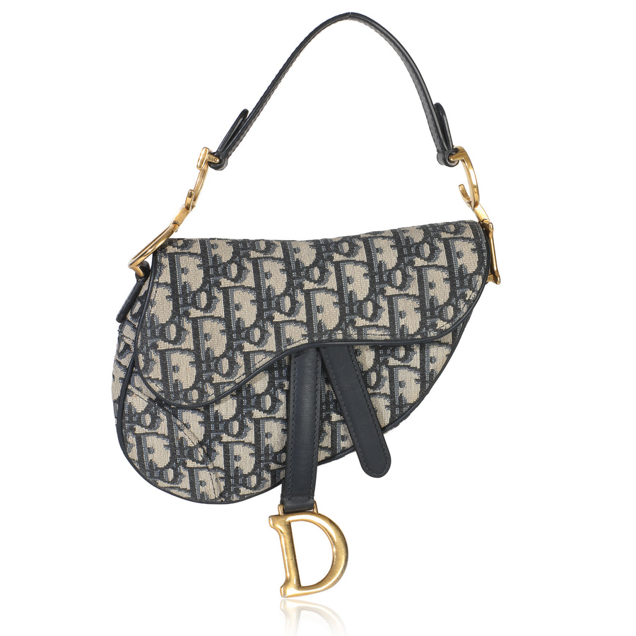Christian Dior Navy Oblique Canvas Mini Saddle Bag Blue Handbag