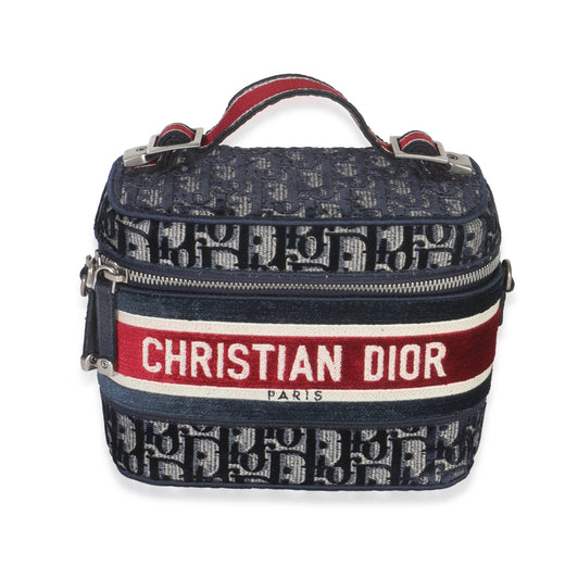 Christian Dior Blue Red Velvet Oblique Diortravel Vanity Case Blue; Canvas Handbag