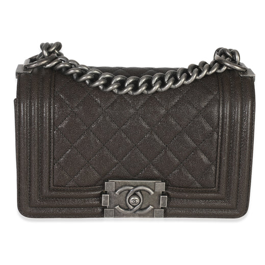 Chanel Brown Quilted Caviar Small Boy Handbag Leather