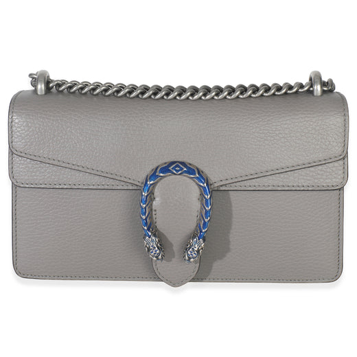 Gucci Dusty Grey Pebbled Calfskin Small Dionysus Shoulder Bag Gray Leather Handbag