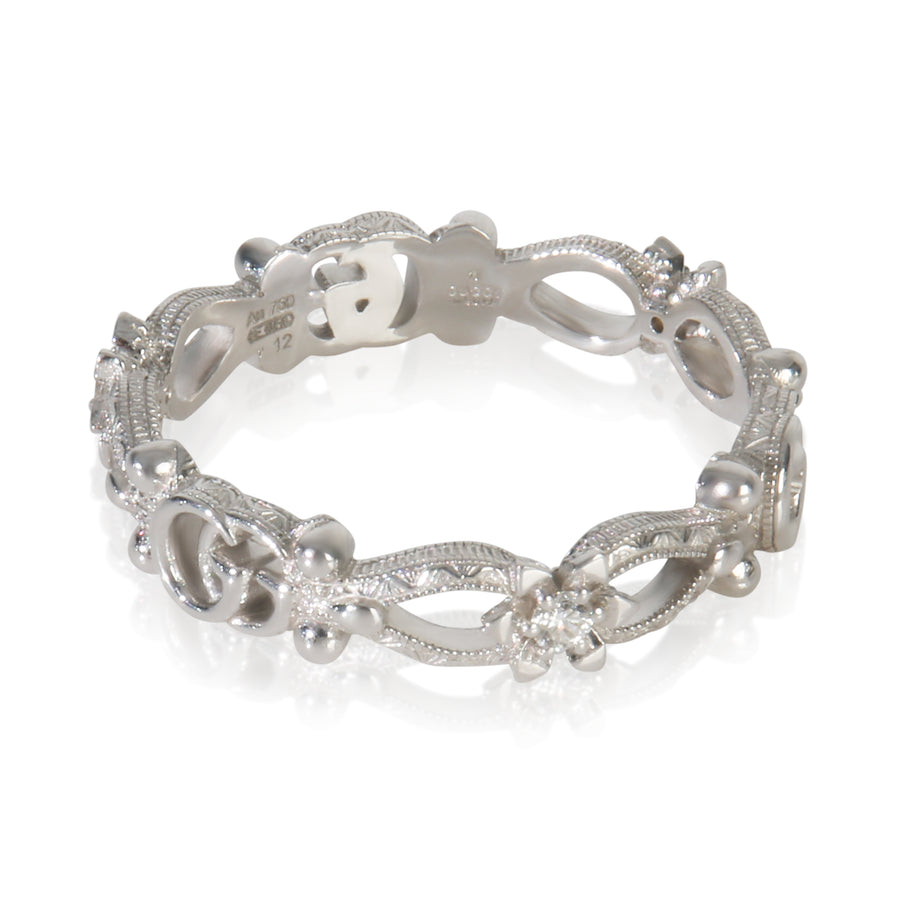 Gucci White Gold Diamond Flora Double G & Flower Ring 18k