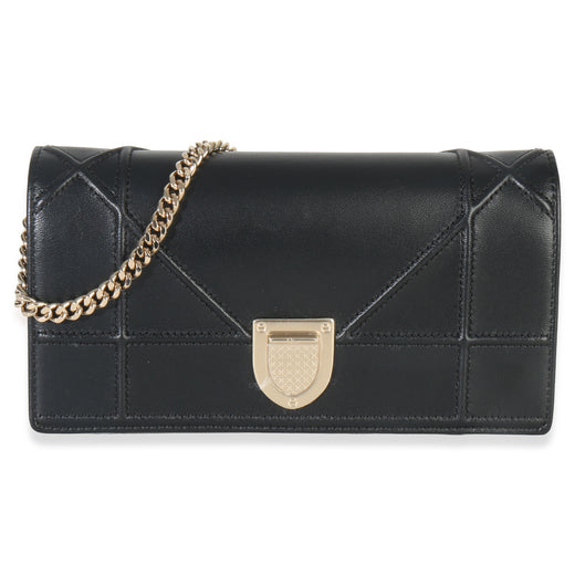 Christian Dior Black Calfskin Diorama Croisiere Chain Wallet Leather Handbag