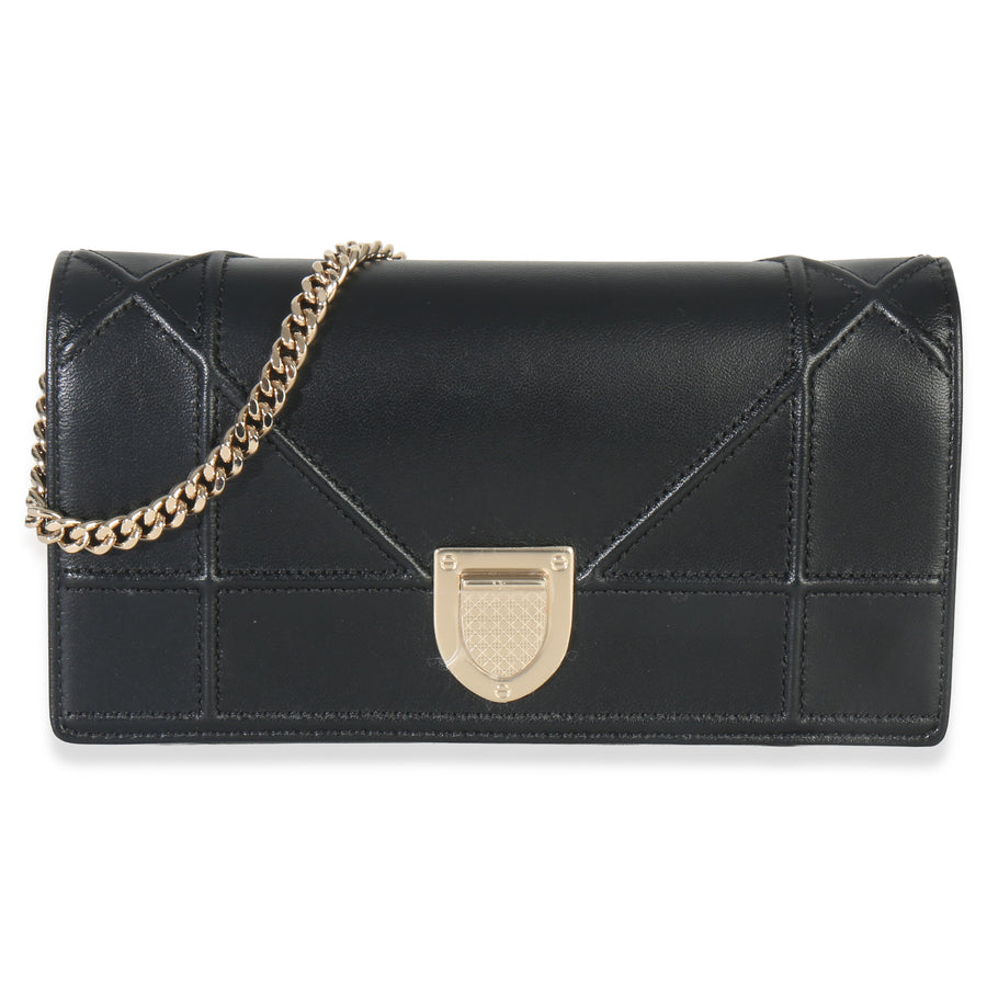 Christian Dior Black Calfskin Diorama Croisiere Chain Wallet Leather Handbag