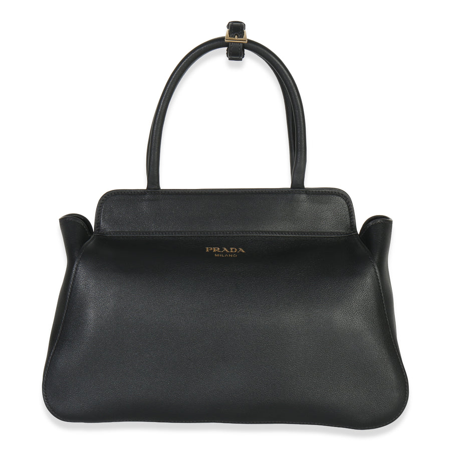 Prada Black Soft Grain Calfskin Medium Tote Leather Handbag