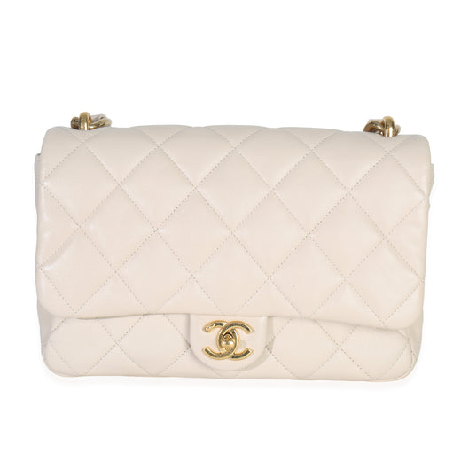 Chanel Beige Quilted Lambskin Large Funky Town Flap Bag Leather Handbag