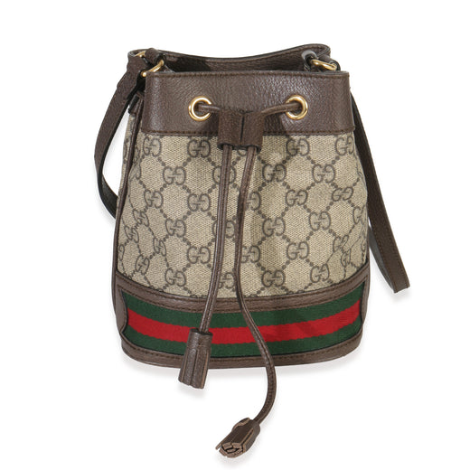 Gucci Beige Gg Supreme Canvas Ophidia Mini Bucket Bag Beige; Brown Coated Canvas; Leather Handbag