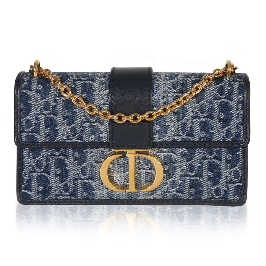 Christian Dior Blue Denim Oblique 30 Montaigne East West Chain Bag Handbag