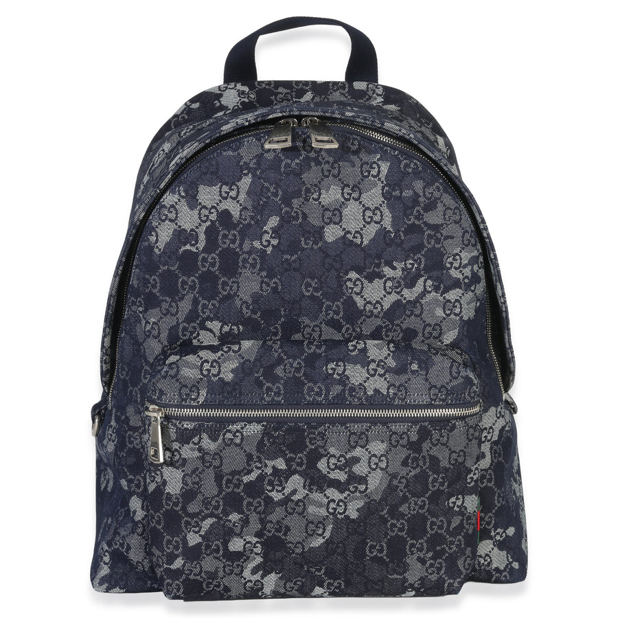 Gucci Navy Jacquard Denim Gg Monogram Backpack Blue Handbag