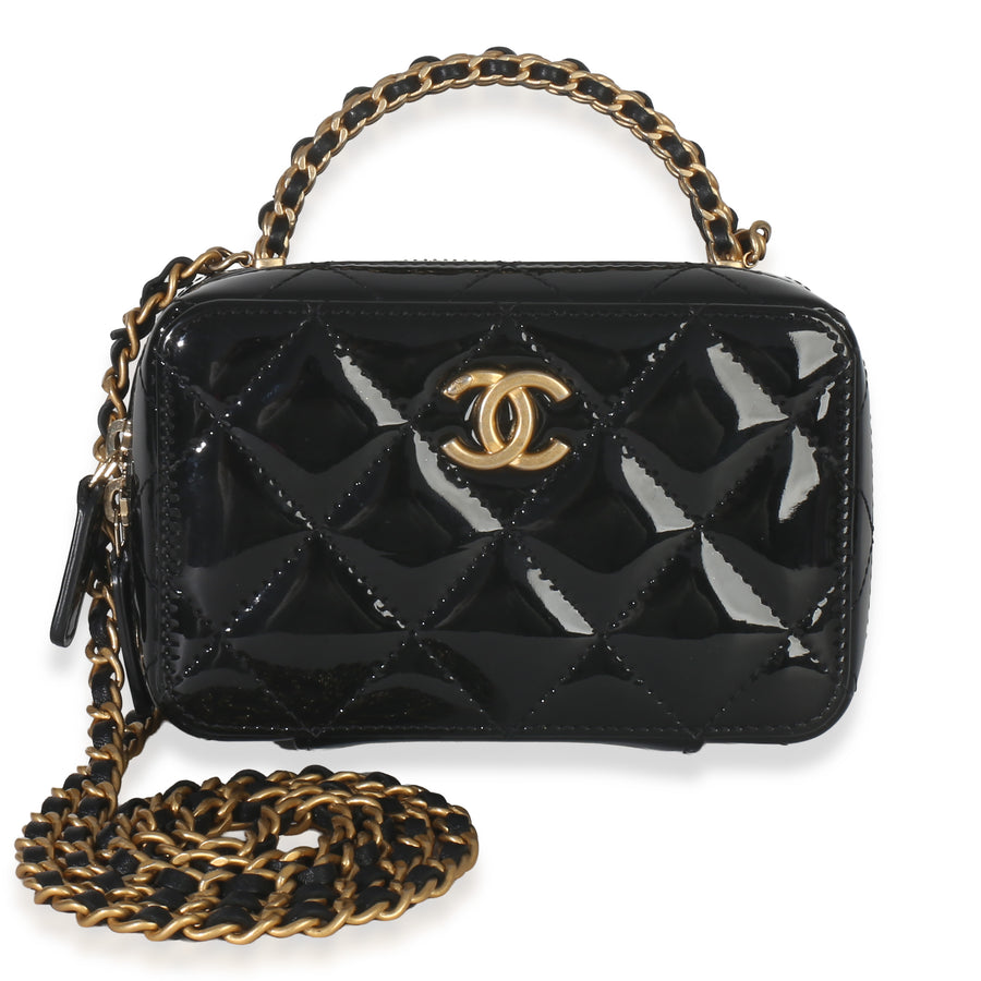 Chanel Black Quilted Patent Mini Vanity Chain Bag Leather Handbag