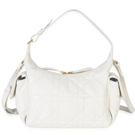 Christian Dior Latte Lambskin Macrocannage Medium D-Dream Bag White Leather Handbag