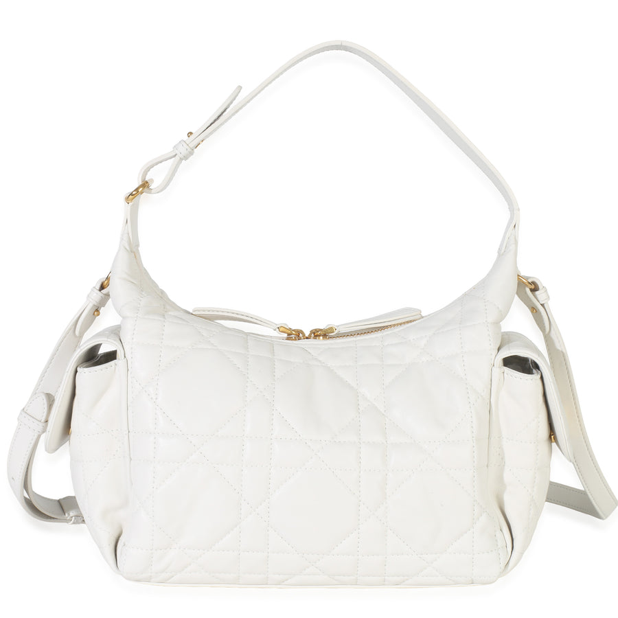 Christian Dior Latte Lambskin Macrocannage Medium D-Dream Bag White Leather Handbag