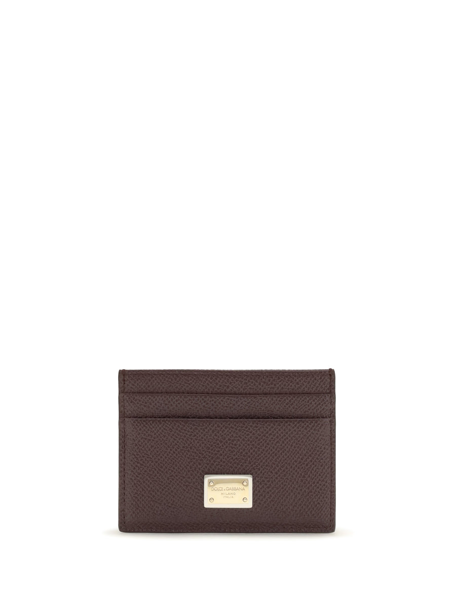 Dolce & Gabbana Calf Leather Card Case — Burgundy Wallets Purses