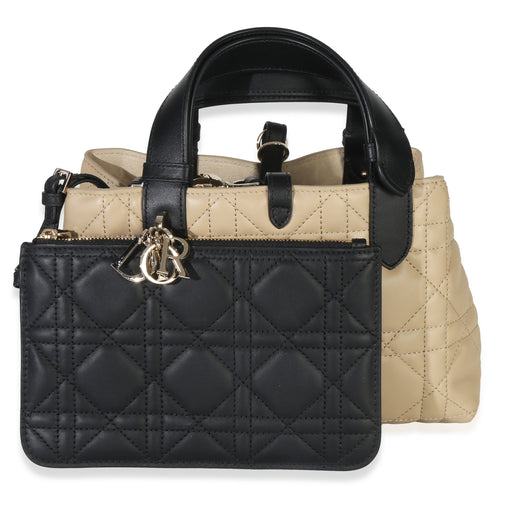 Christian Dior Rope Beige Black Calfskin Macrocannage Small Toujours Beige; Leather Handbag