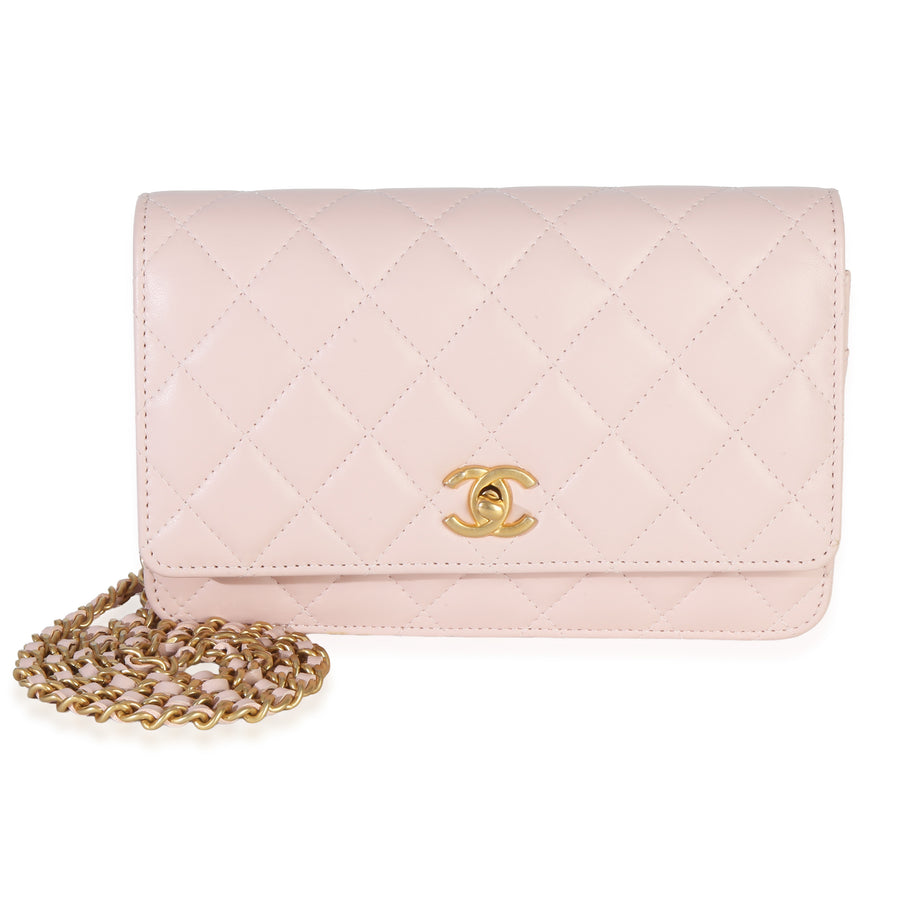 Chanel Pink Quilted Lambskin Cc Pearl Crush Wallet On Chain Leather Handbag