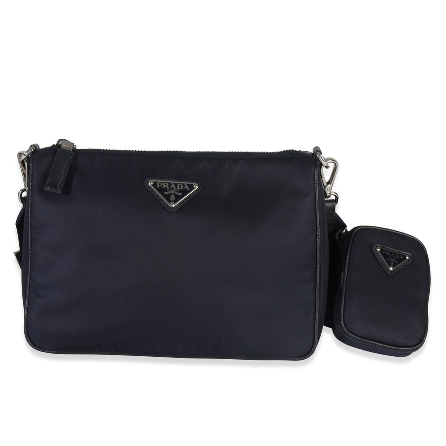 Prada Navy Re-Nylon & Saffiano Leather Trim Shoulder Bag Blue Handbag