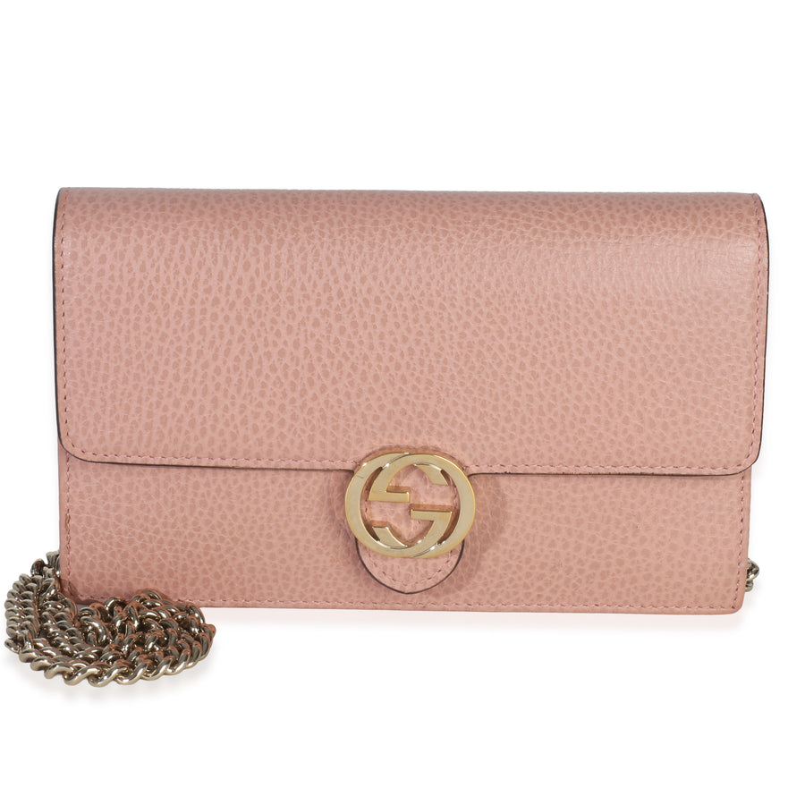 Gucci Pink Dollar Calfskin Interlocking G Wallet On Chain Leather Handbag