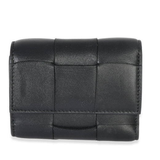 Bottega Veneta Black Cassette Intrecciato Small Trifold Wallet Leather