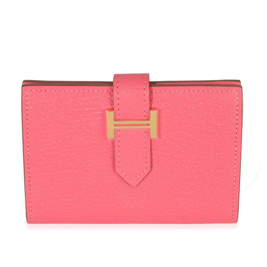 Hermès Rose Lipstick Chevre Mysore Bearn Card Holder Wallet Ghw Pink Leather
