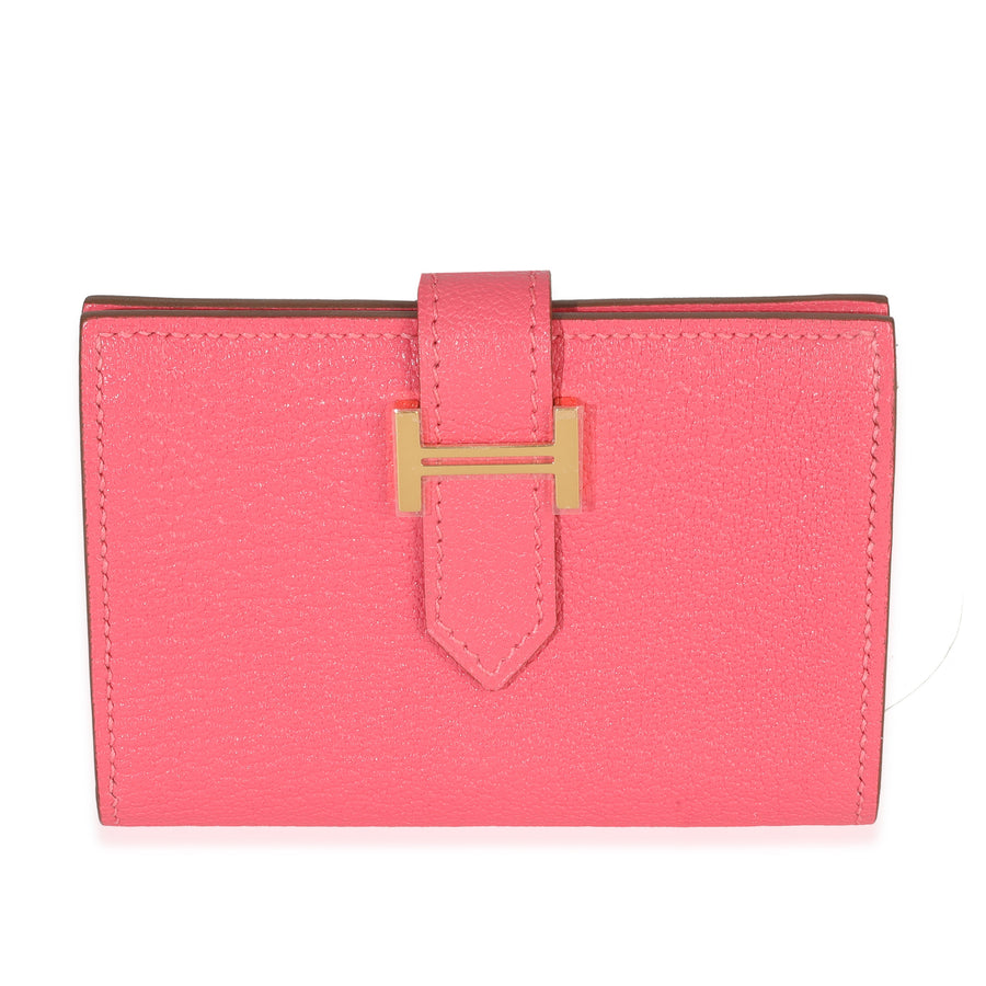 Hermès Rose Lipstick Chevre Mysore Bearn Card Holder Wallet Ghw Pink Leather