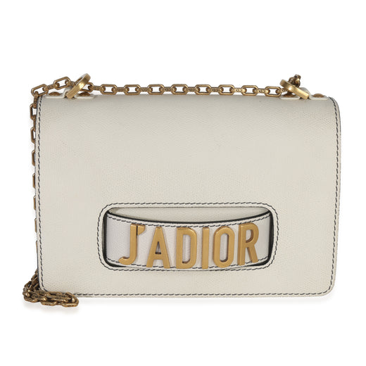 Christian Dior Off White Grained Calfskin Jadior Chain Flap Bag Neutral; Leather Handbag