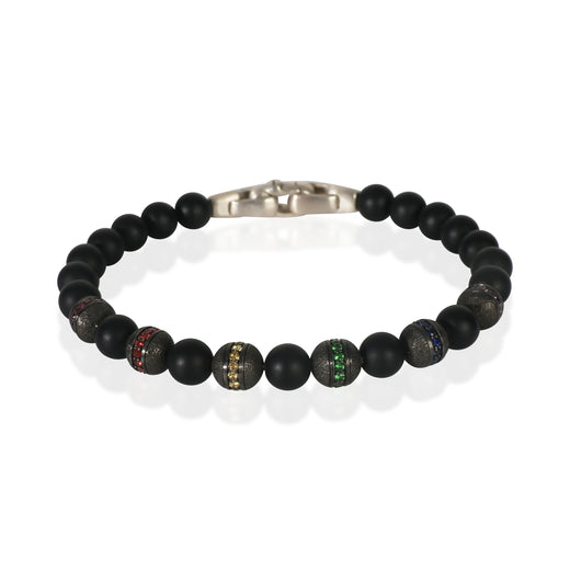 David Yurman Sterling Silver Onyx Rainbow Spiritual Bead Bracelet 925