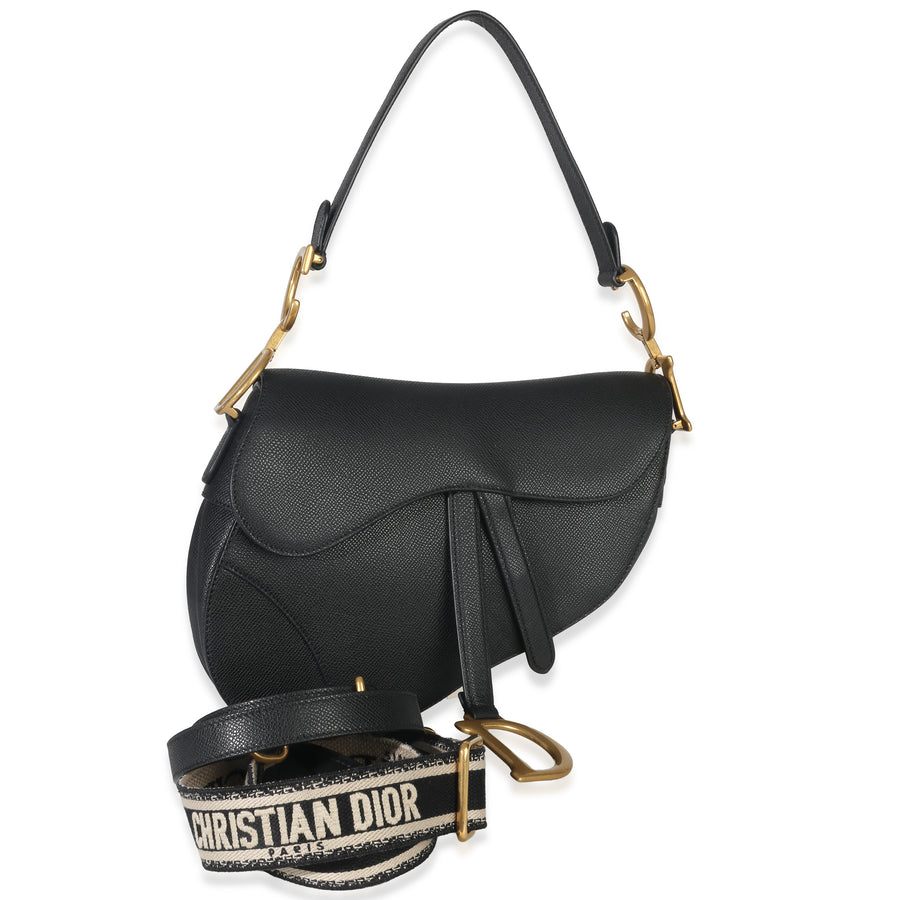 Christian Dior Black Grained Calfskin Medium Saddle Bag Leather Handbag