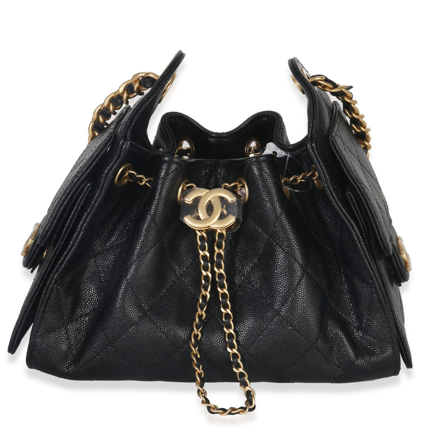 Chanel Black Quilted Caviar Mini 25 Hobo Handbag Leather