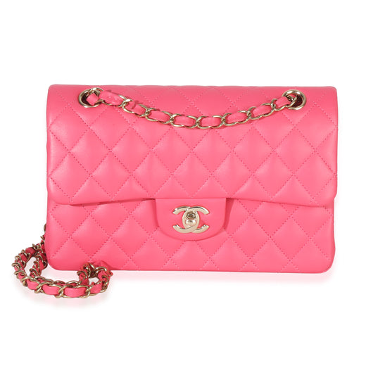 Chanel Pink Quilted Lambskin Small Classic Double Flap Bag Leather Handbag