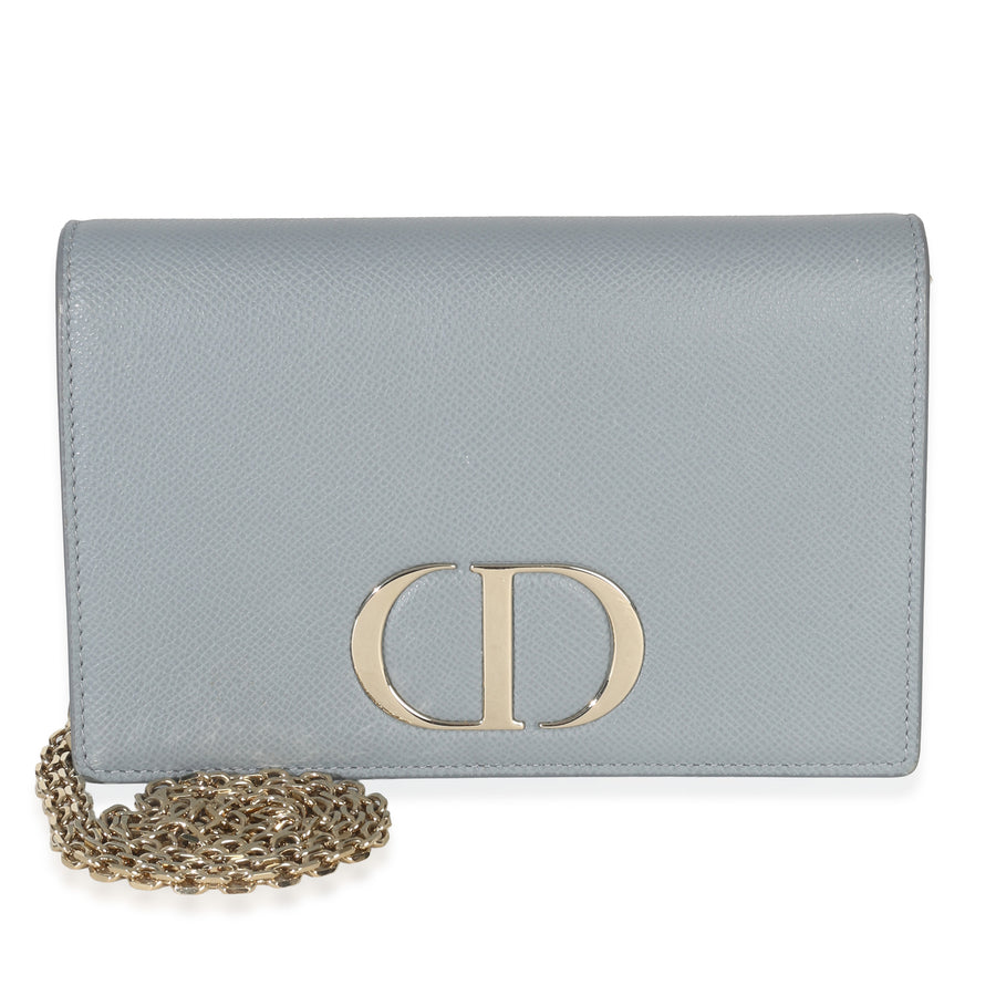 Christian Dior Blue Grained Calfskin 30 Montaigne 2-In-1 Pouch Gray Leather Handbag