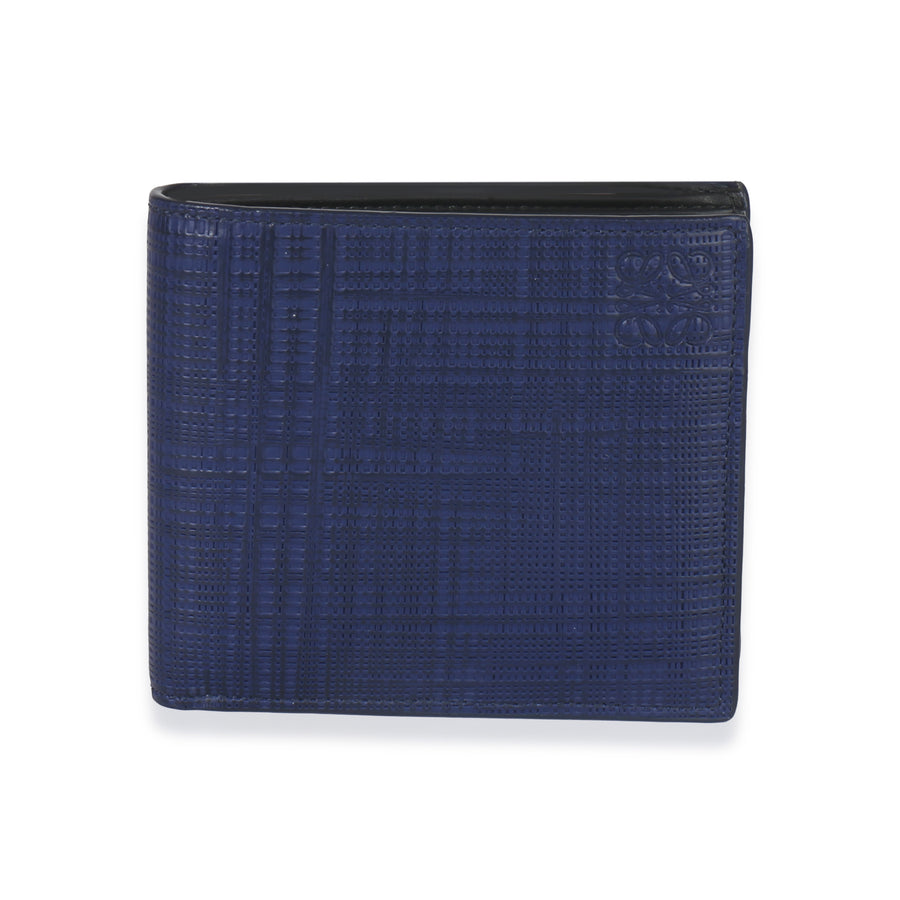Loewe Blue Calfskin Linen Anagram Bifold Wallet Leather