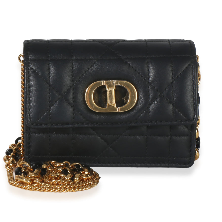 Christian Dior Black Macrocannage Calfskin Micro Miss Caro Chain Bag Leather Handbag
