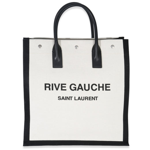 Saint Laurent Beige Linen North South Rive Gauche Tote Canvas Handbag
