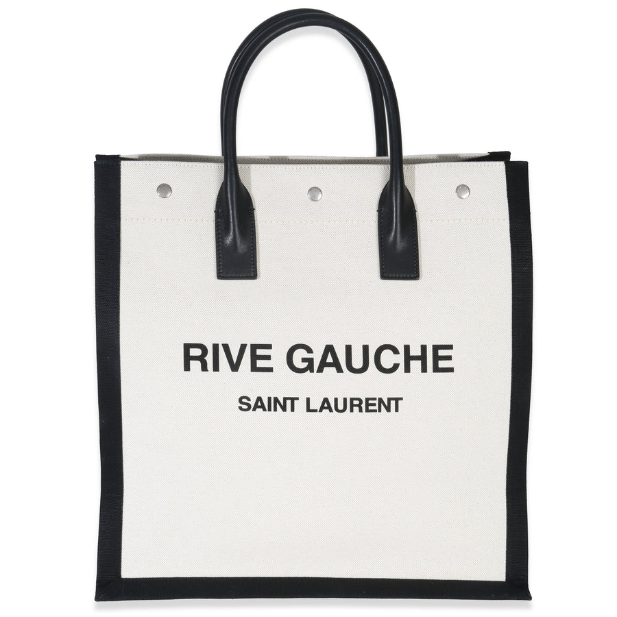 Saint Laurent Beige Linen North South Rive Gauche Tote Canvas Handbag