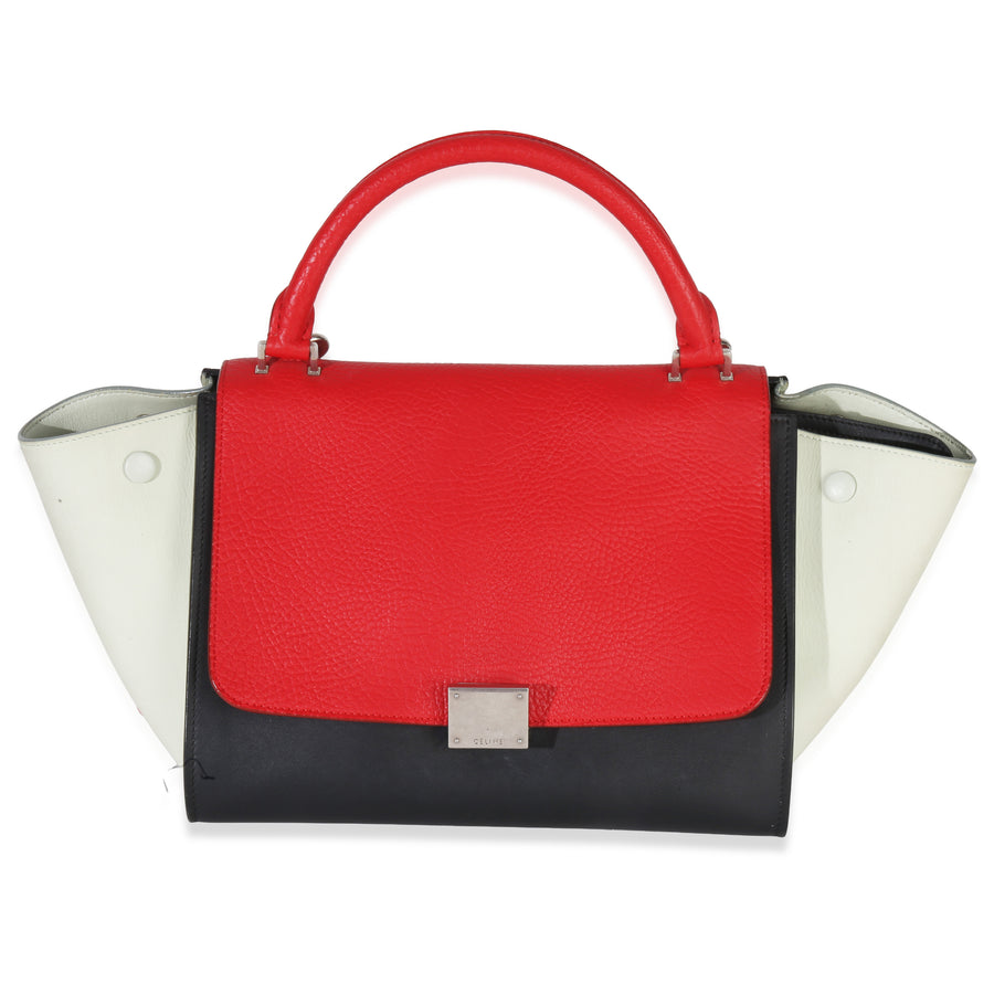 Celine Red Black White Grained Calfskin Small Trapeze Bag Multicolor; Leather Handbag