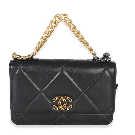 Chanel Black Quilted Lambskin 19 Wallet On Chain Leather Handbag