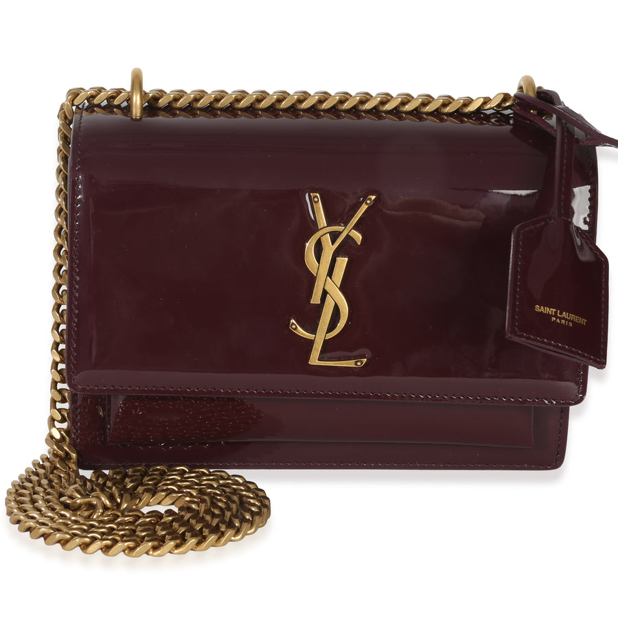 Saint Laurent Red Wine Patent Monogram Small Sunset Bag Leather Handbag