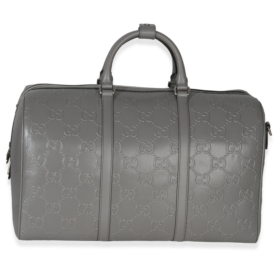 Gucci Grey Embossed Calfskin Gg Tennis Medium Duffle Bag Gray Leather Handbag
