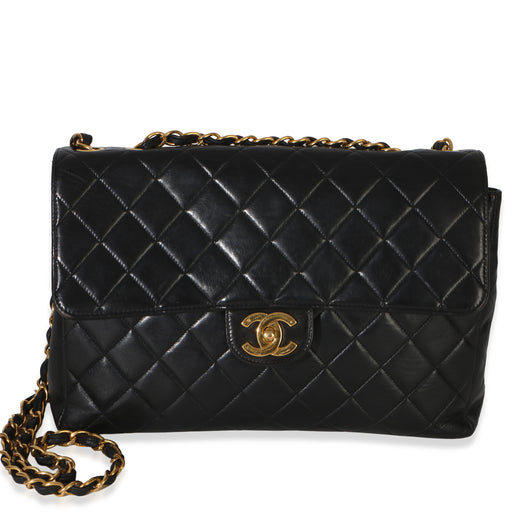 Chanel Vintage 24k Black Quilted Lambskin Jumbo Xl Maxi Flap Bag Leather Handbag