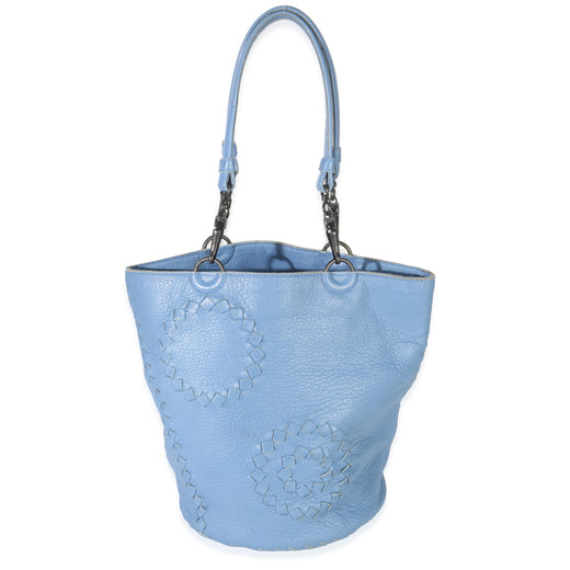 Bottega Veneta Blue Intrecciato Trimmed Cervo Small Bucket Bag Leather Handbag