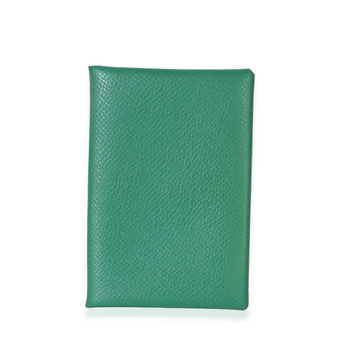 Hermès Vert Vertigo Epsom Calvi Card Holder Green Leather Wallet