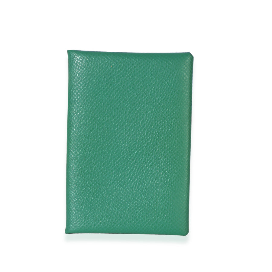 Hermès Vert Vertigo Epsom Calvi Card Holder Green Leather Wallet